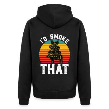 I'd Smoke That Funny BBQ Master - Unisex Premium Bio Zip Hoodie - Schwarz - Hinten - Nico (187cm)
