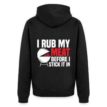 Funny I Rub My Meat Before I Stick It In For BBQ S - Unisex Premium Bio Zip Hoodie - Schwarz - Hinten - Nico (187cm)