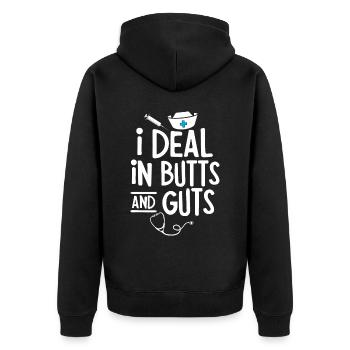 Gastroenterologie, Gastroenterologe - Unisex Premium Bio Zip Hoodie - Schwarz - Hinten - Nico (187cm)