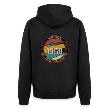 65e anniversaire homme femme 1958 décoration - Veste à capuche bio Premium Unisexe - noir - Dos - Nico (187cm)