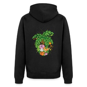 Palme Blüte Pflanze Sommeroutfit Urlaubskostüm - Unisex Premium Bio Zip Hoodie - Schwarz - Hinten - Nico (187cm)