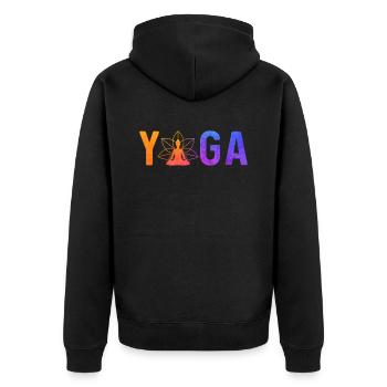 Simple Minimalistic Yoga - Unisex Premium Bio Zip Hoodie - Schwarz - Hinten - Nico (187cm)