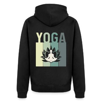 Minimalistic Lotus Flower Meditating Yoga - Unisex Premium Bio Zip Hoodie - Schwarz - Hinten - Nico (187cm)