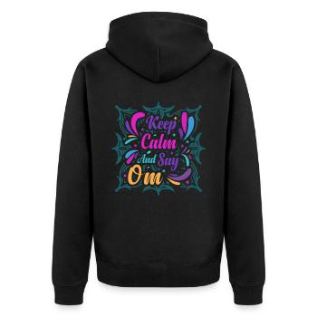 Keep Calm and Say OM Yoga - Unisex Premium Bio Zip Hoodie - Schwarz - Hinten - Nico (187cm)