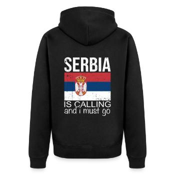 Serbien Spruch - Unisex Premium Bio Zip Hoodie - Schwarz - Hinten - Nico (187cm)