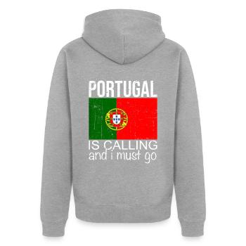 Portugal - Unisex Premium Bio Zip Hoodie - Grau meliert - Hinten - Nico (187cm)