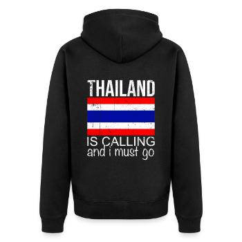 Thailand Spruch - Unisex Premium Bio Zip Hoodie - Schwarz - Hinten - Nico (187cm)
