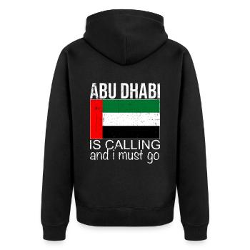 Abu Dhabi Spruch - Unisex Premium Bio Zip Hoodie - Schwarz - Hinten - Nico (187cm)