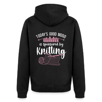 Knitting Knitter Today's Good Mood - Unisex Premium Bio Zip Hoodie - Schwarz - Hinten - Nico (187cm)
