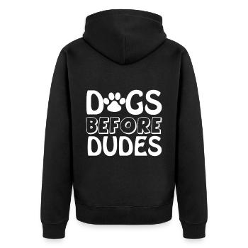 Chiens devant les gars - 1 patte - Veste à capuche bio Premium Unisexe - noir - Dos - Nico (187cm)