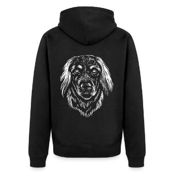 Hovarwart - Kopf - Hund - Unisex Premium Bio Zip Hoodie - Schwarz - Hinten - Nico (187cm)