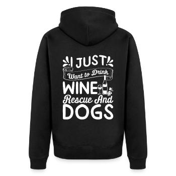 Ich möchte nur Wein trinken - Rettung und Hunde - Unisex Premium Bio Zip Hoodie - Schwarz - Hinten - Nico (187cm)
