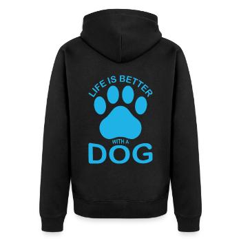Das Leben ist besser mit einem Hund - blau - Unisex Premium Bio Zip Hoodie - Schwarz - Hinten - Nico (187cm)