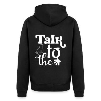 Sprich mit dem - Hund und Pfote - Unisex Premium Bio Zip Hoodie - Schwarz - Hinten - Nico (187cm)