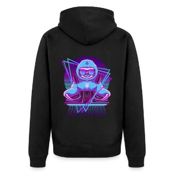 Vaporwave Faultier DJ Pult Faultier - Unisex Premium Bio Zip Hoodie - Schwarz - Hinten - Nico (187cm)