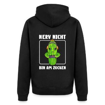 Nerv nicht bin am zocken Gamer Kaktus - Unisex Premium Bio Zip Hoodie - Schwarz - Hinten - Nico (187cm)