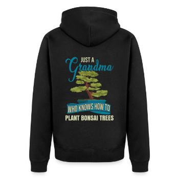 Eine Oma, die weiß, wie man Bonsai-Bäume pflanzt - Unisex Premium Bio Zip Hoodie - Schwarz - Hinten - Nico (187cm)