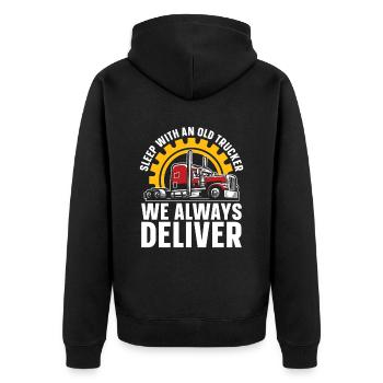 Lkw Fahrer Trucker Lastwagenfahrer Lustig - Unisex Premium Bio Zip Hoodie - Schwarz - Hinten - Nico (187cm)