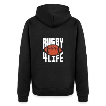 Rugby - Unisex Premium Bio Zip Hoodie - Schwarz - Hinten - Nico (187cm)