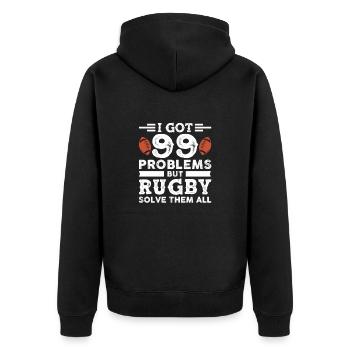 Rugby - Unisex Premium Bio Zip Hoodie - Schwarz - Hinten - Nico (187cm)
