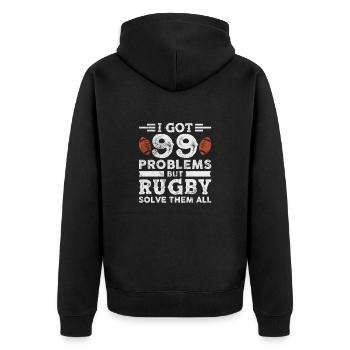 Rugby Verein Rugbyteam Football Sport Geschenk - Unisex Premium Bio Zip Hoodie - Schwarz - Hinten - Nico (187cm)