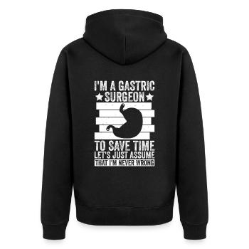 Magenchirurg Und Adipositasmanschette - Unisex Premium Bio Zip Hoodie - Schwarz - Hinten - Nico (187cm)