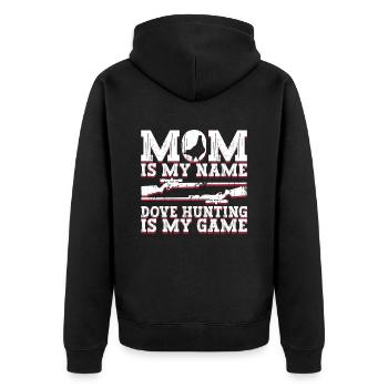 Taubenjäger Mama Taubenjagd - Unisex Premium Bio Zip Hoodie - Schwarz - Hinten - Nico (187cm)