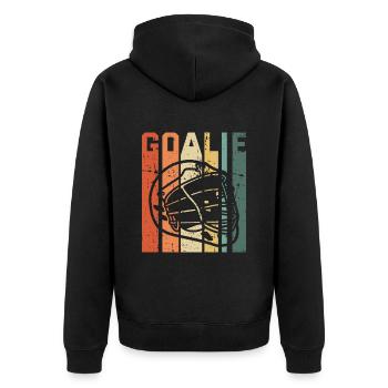 Lacrosse Torwart Lacrosse Spieler - Unisex Premium Bio Zip Hoodie - Schwarz - Hinten - Nico (187cm)