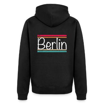Berlin - Unisex Premium Bio Zip Hoodie - Schwarz - Hinten - Nico (187cm)