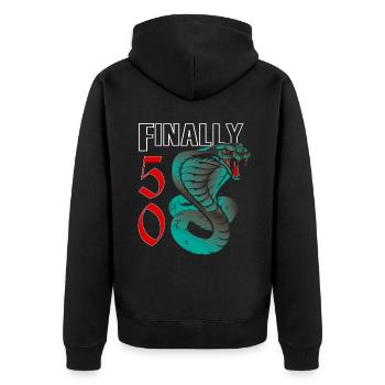 50 Jahre alt, Geburtsspruch - Unisex Premium Bio Zip Hoodie - Schwarz - Hinten - Nico (187cm)