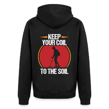 Metalldetektor, Metalldetektorist - Unisex Premium Bio Zip Hoodie - Schwarz - Hinten - Nico (187cm)