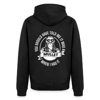 Vokuhila, Vokuhila-Frisur, Frisur, - Unisex Premium Bio Zip Hoodie - Schwarz - Hinten - Nico (187cm)