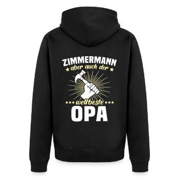 Zimmermann Opa Zimmerer Grossvater - Unisex Premium Bio Zip Hoodie - Schwarz - Hinten - Nico (187cm)