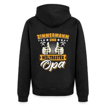 Zimmermann Opa Zimmerer Grossvater - Unisex Premium Bio Zip Hoodie - Schwarz - Hinten - Nico (187cm)
