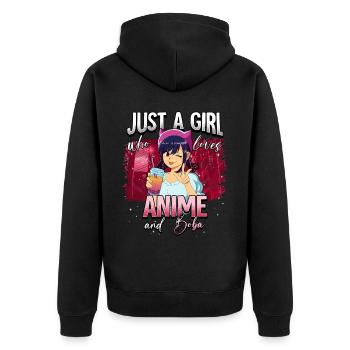 Anime Otaku Weeb - Unisex Premium Bio Zip Hoodie - Schwarz - Hinten - Nico (187cm)