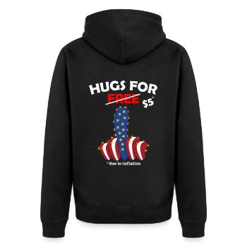 Fucktus cactus valentine costume Hugs For Free - Unisex Premium Bio Zip Hoodie - Schwarz - Hinten - Nico (187cm)