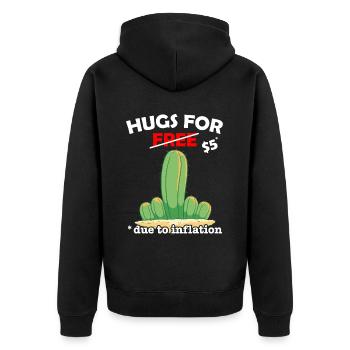 Fucktus cactus valentine costume Hugs For Free - Unisex Premium Bio Zip Hoodie - Schwarz - Hinten - Nico (187cm)