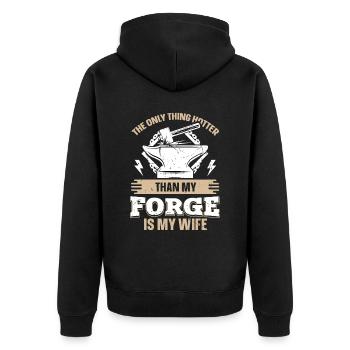 Hotter Than My Forge Is My Wife Anvil Blacksmith - Unisex Premium Organic Zip Hoodie - black - Back - Nico (187cm)