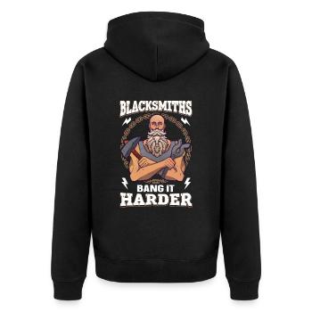 Blacksmiths Bang It Harder funny blacksmith - Unisex Premium Organic Zip Hoodie - black - Back - Nico (187cm)