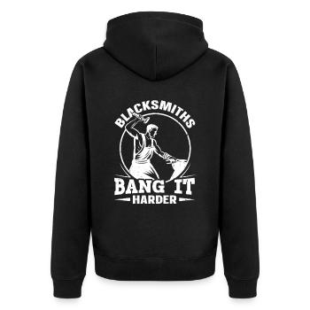 Blacksmiths Bang It Harder funny blacksmith - Unisex Premium Organic Zip Hoodie - black - Back - Nico (187cm)