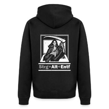 Strg Alt Entf Schwarzer Humor - Unisex Premium Bio Zip Hoodie - Schwarz - Hinten - Nico (187cm)