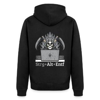 Strg Alt Entf Schwarzer Humor - Unisex Premium Bio Zip Hoodie - Schwarz - Hinten - Nico (187cm)