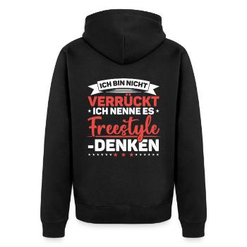 Ich Bin Nicht Verrückt - Unisex Premium Bio Zip Hoodie - Schwarz - Hinten - Nico (187cm)