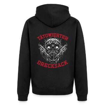 Tätowierter Drecksack Geschenk Tätowierer - Unisex Premium Bio Zip Hoodie - Schwarz - Hinten - Nico (187cm)