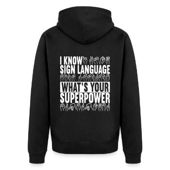 Deaf Deaf and Dumb Deaf - Unisex Premium Organic Zip Hoodie - black - Back - Nico (187cm)