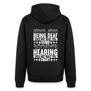 Deaf Deaf Mute Deaf - Unisex Premium Organic Zip Hoodie - black - Back - Nico (187cm)