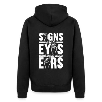 Deaf Deaf Mute Deaf - Unisex Premium Organic Zip Hoodie - black - Back - Nico (187cm)
