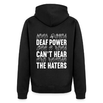 Deaf Deaf and Dumb Deaf - Unisex Premium Organic Zip Hoodie - black - Back - Nico (187cm)