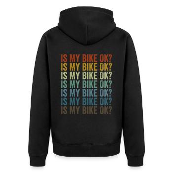 Ist mein Fahrrad in Ordnung? Mountainbiker MTB-Lie - Unisex Premium Bio Zip Hoodie - Schwarz - Hinten - Nico (187cm)