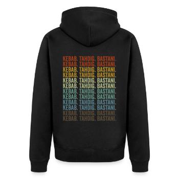 Kebab. Tahdig. Bastani. Lovers of the Persian K - Unisex Premium Organic Zip Hoodie - black - Back - Nico (187cm)